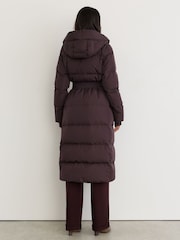 Reiss Dark Grape Larissa Belted Longline Hooded Puffer Coat - Image 6 of 7