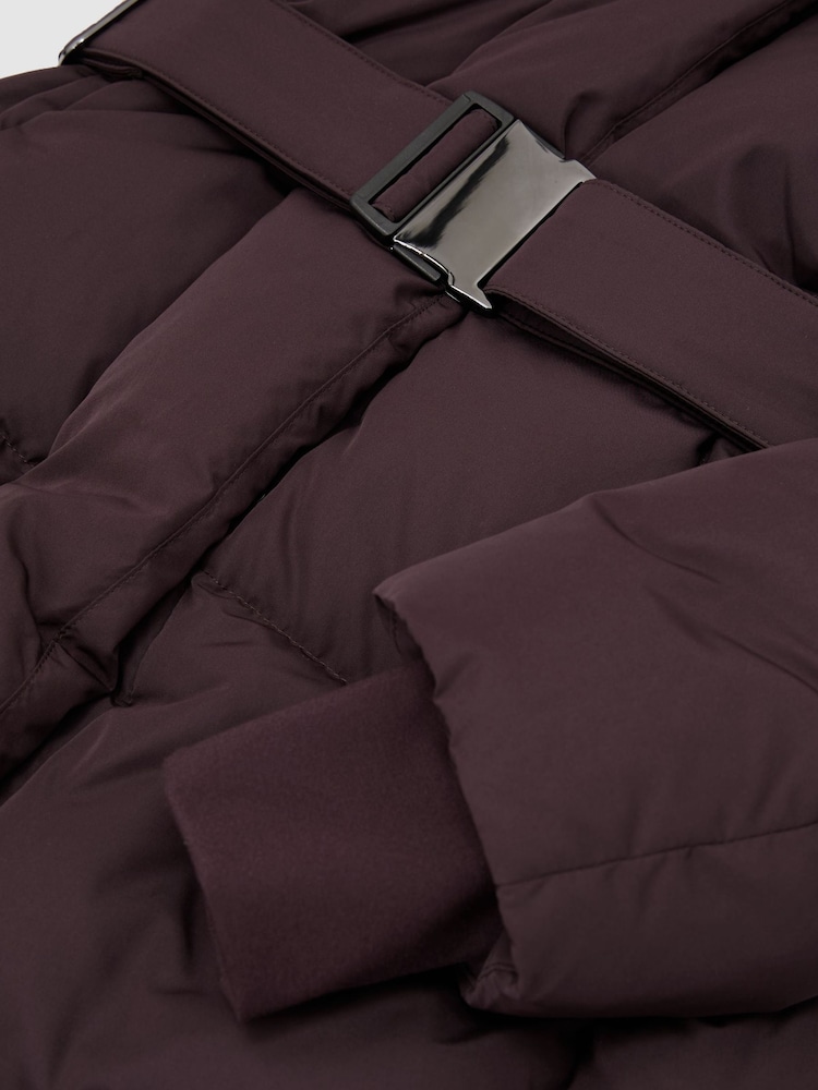 Reiss Dark Grape Larissa Belted Longline Hooded Puffer Coat - Image 7 of 7 Reiss Dark Grape Larissa Belted Longline Hooded Puffer Coat - Image 7 of 7