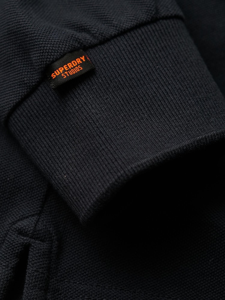 Superdry Blue Long Sleeve Cotton Pique Polo Shirt - Image 6 of 6