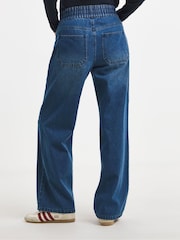 JD Williams Blue Elasticated Waist Wide Leg Jeans - Image 2 of 4
