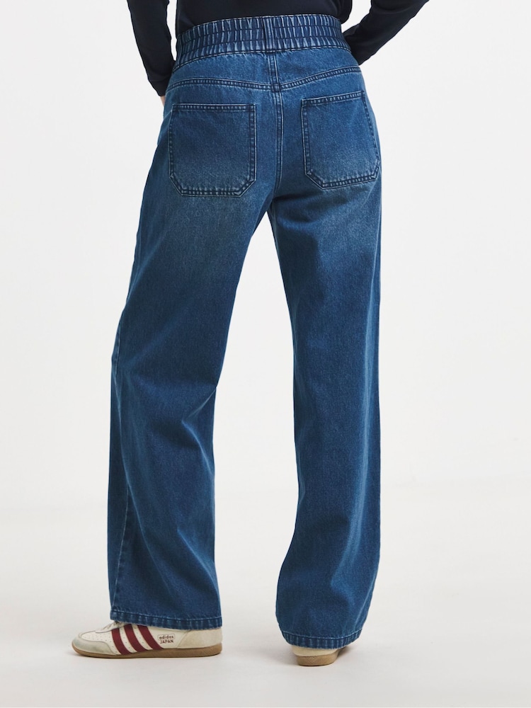JD Williams Blue Elasticated Waist Wide Leg Jeans - Image 2 of 4 JD Williams Blue Elasticated Waist Wide Leg Jeans - Image 2 of 4