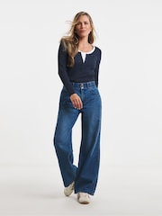 JD Williams Blue Elasticated Waist Wide Leg Jeans - Image 3 of 4
