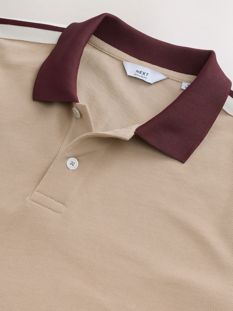 Stone Overarm Stripe Pique Polo Shirt - Image 7 of 7 Stone Overarm Stripe Pique Polo Shirt - Image 7 of 7