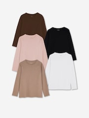 JD Williams Black The Crew Neck Pack Long Sleeve Tops 5 Pack - Image 1 of 5