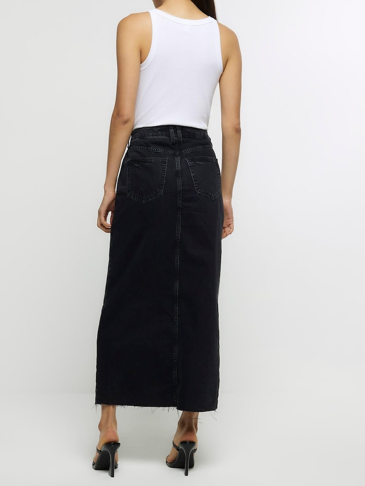 River Island Black Denim Split Detail Maxi Skirt - Image 2 of 6