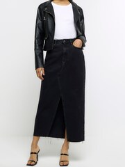 River Island Black Denim Split Detail Maxi Skirt - Image 3 of 6