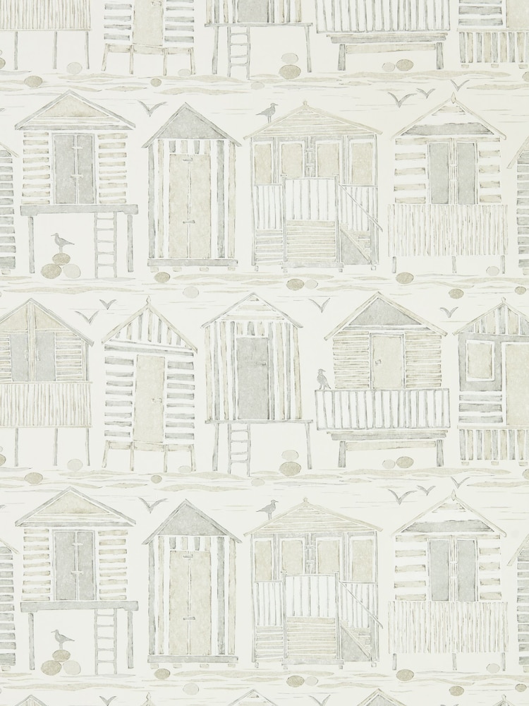 Sanderson Home Natural Beach Huts 10.05M Wallpaper - Image 1 of 1