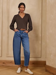 Love & Roses Chocolate Brown V-Neck Jersey Top - Image 3 of 4