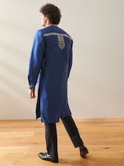 Navy Blue Mens Long Length Kurta - Image 2 of 7