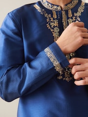 Navy Blue Mens Long Length Kurta - Image 3 of 7