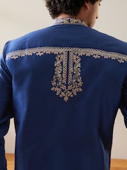 Navy Blue Mens Long Length Kurta - Image 4 of 7
