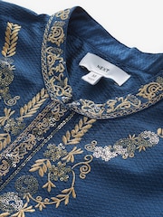 Navy Blue Mens Long Length Kurta - Image 7 of 7