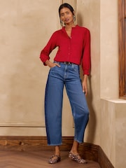 Love & Roses Red 3/4 Sleeve Broderie Jersey Shirt - Image 3 of 4