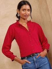 Love & Roses Red 3/4 Sleeve Broderie Jersey Shirt - Image 4 of 4