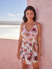 Cream Paisley Halter Summer Skort Dress - Image 4 of 8