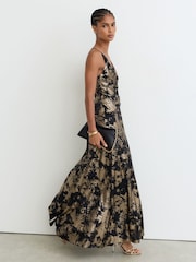 Reiss Black/Gold Rylie Metallic-Jacquard Strappy Cut-Out Maxi Dress - Image 1 of 8