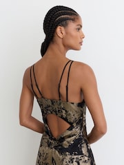 Reiss Black/Gold Rylie Metallic-Jacquard Strappy Cut-Out Maxi Dress - Image 4 of 8