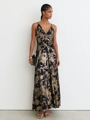 Reiss Black/Gold Rylie Metallic-Jacquard Strappy Cut-Out Maxi Dress - Image 5 of 8