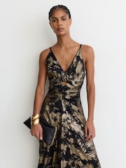Reiss Black/Gold Rylie Metallic-Jacquard Strappy Cut-Out Maxi Dress - Image 6 of 8
