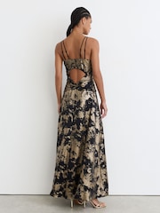 Reiss Black/Gold Rylie Metallic-Jacquard Strappy Cut-Out Maxi Dress - Image 7 of 8