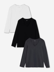 JD Williams Black The V-Neck Long Sleeve Tops 3 Pack - Image 1 of 5