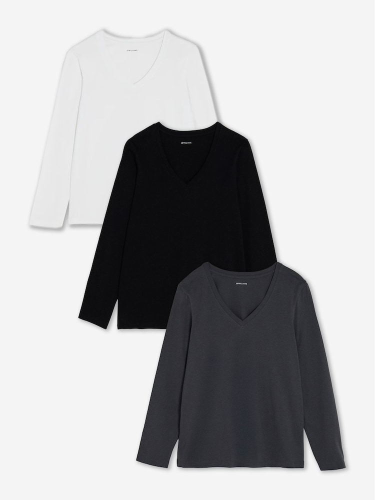 JD Williams Black The V-Neck Long Sleeve Tops 3 Pack - Image 1 of 5 JD Williams Black The V-Neck Long Sleeve Tops 3 Pack - Image 1 of 5