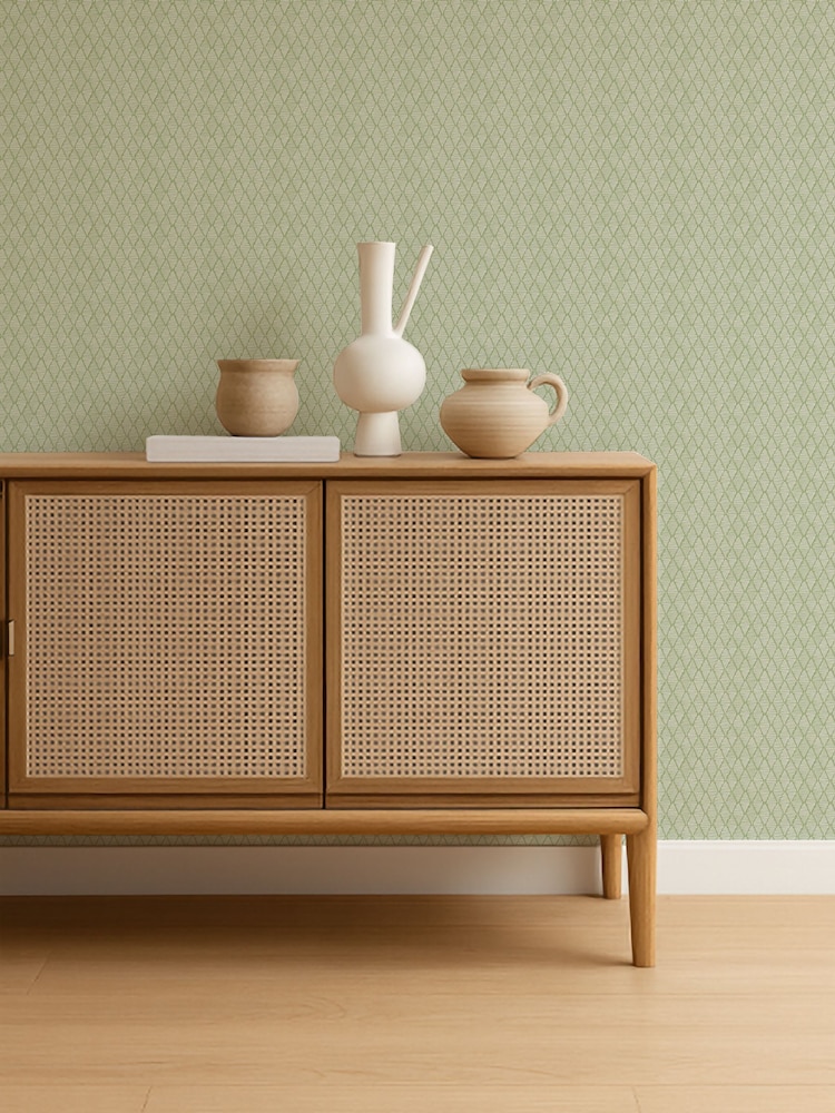 Scion Kelly Green Pomona Triangle Trellis 10M Wallpaper - Image 1 of 4 Scion Kelly Green Pomona Triangle Trellis 10M Wallpaper - Image 1 of 4