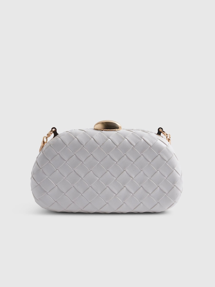 River Island White Molly Smith Woven Shell Clutch Bag - Image 2 of 5