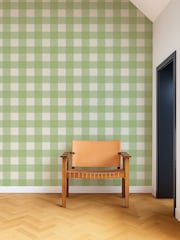 Scion Pea Green Pomona Central Check 10M Wallpaper - Image 1 of 4
