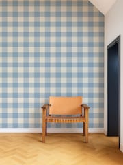 Scion Cornflower Pomona Central Check 10M Wallpaper - Image 1 of 4