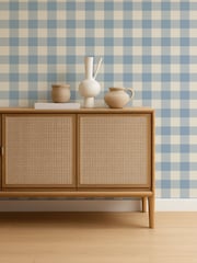 Scion Cornflower Pomona Central Check 10M Wallpaper - Image 2 of 4