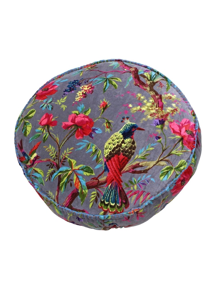 Riva Paoletti Mink Grey Paradise Round Velvet Polyester Filled Cushion - Image 1 of 2
