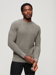 Superdry Grey Textured Crew Knit Jumper - Image 1 of 6