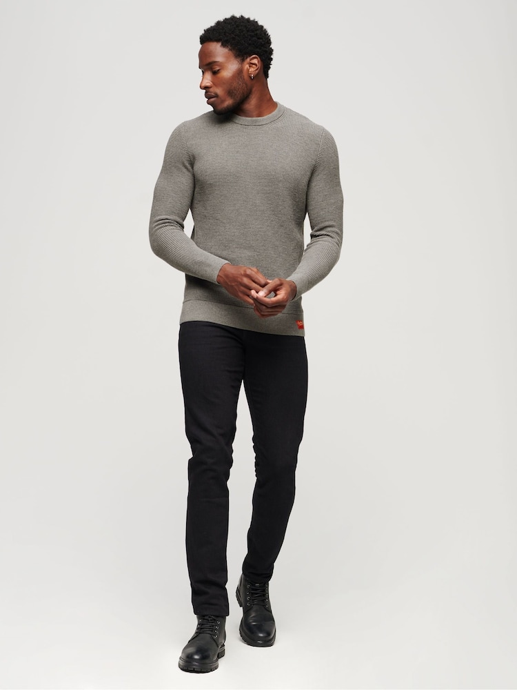 Superdry Grey Textured Crew Knit Jumper - Image 2 of 6