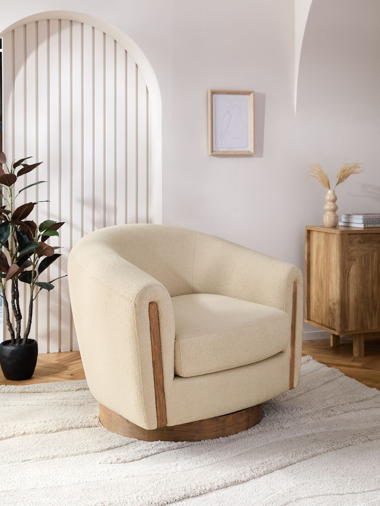 Soft Cosy Boucle Mid Natural Layne Swivel Accent Chair - Image 1 of 8