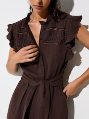 Reiss Chocolate Mylie Cotton Cheesecloth Ruffle-Detail Playsuit - Image 3 of 7
