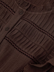 Reiss Chocolate Mylie Cotton Cheesecloth Ruffle-Detail Playsuit - Image 7 of 7