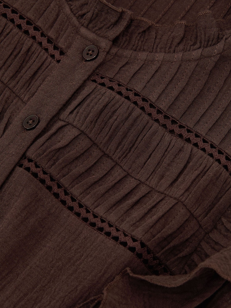 Reiss Chocolate Mylie Cotton Cheesecloth Ruffle-Detail Playsuit - Image 7 of 7