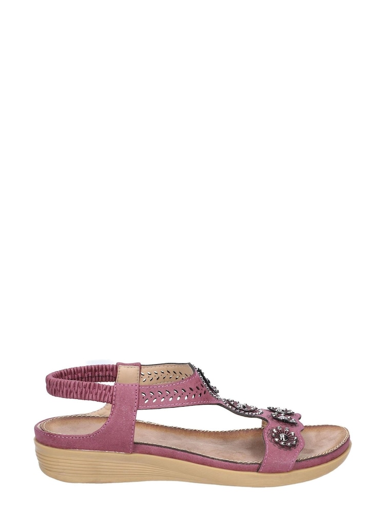 Fleet & Foster Purple Caper Elastic T-Bar Sandals - Image 1 of 4 Fleet & Foster Purple Caper Elastic T-Bar Sandals - Image 1 of 4