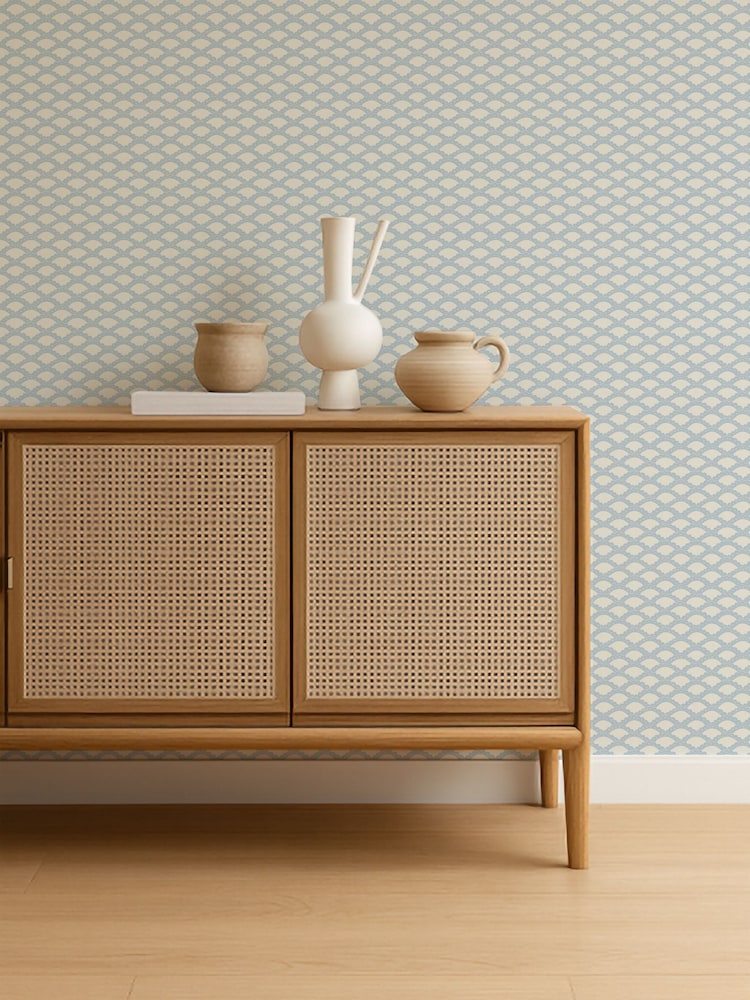Scion Cornflower Pomona Scallop Frill 10M Wallpaper - Image 1 of 4 Scion Cornflower Pomona Scallop Frill 10M Wallpaper - Image 1 of 4