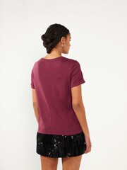 Berry Red NYC Scenic Sequin Embellished Christmas T-Shirt - Image 2 of 7