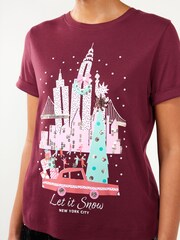 Berry Red NYC Scenic Sequin Embellished Christmas T-Shirt - Image 5 of 7
