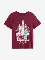Berry Red NYC Scenic Sequin Embellished Christmas T-Shirt - Image 7 of 7