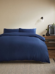 Navy Brushed Supersoft 100% Cotton Duvet Cover And Pillowcase Set - Image 2 of 9