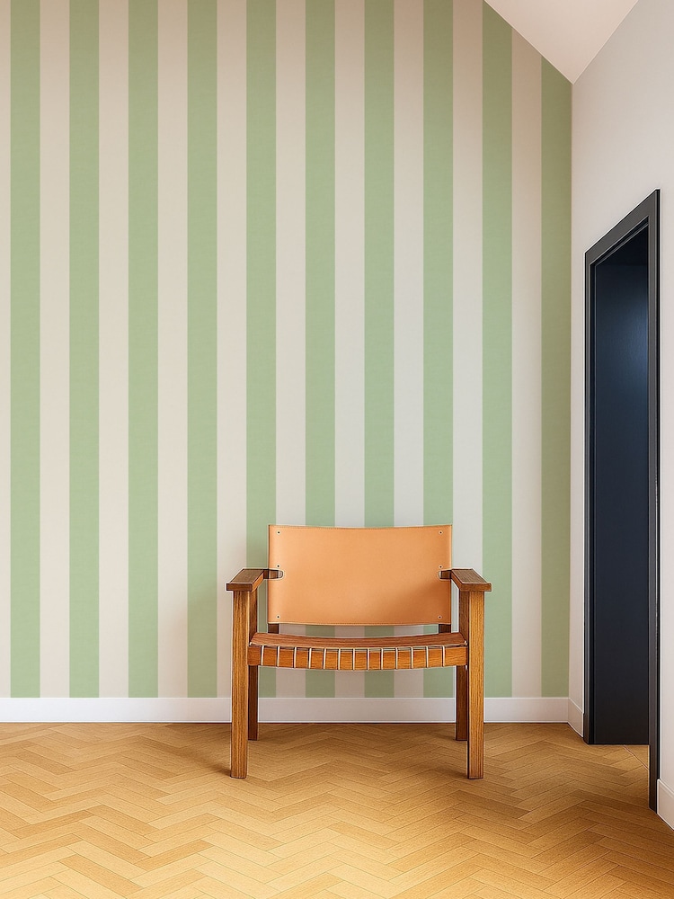 Scion Pea Green Pomona Central Stripe 10M Wallpaper - Image 1 of 4 Scion Pea Green Pomona Central Stripe 10M Wallpaper - Image 1 of 4