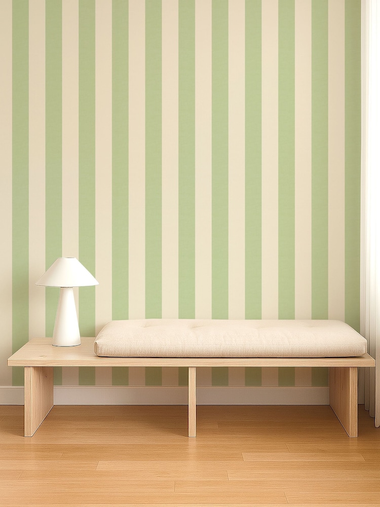 Scion Pea Green Pomona Central Stripe 10M Wallpaper - Image 2 of 4 Scion Pea Green Pomona Central Stripe 10M Wallpaper - Image 2 of 4