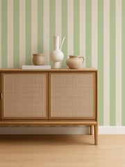 Scion Pea Green Pomona Central Stripe 10M Wallpaper - Image 3 of 4