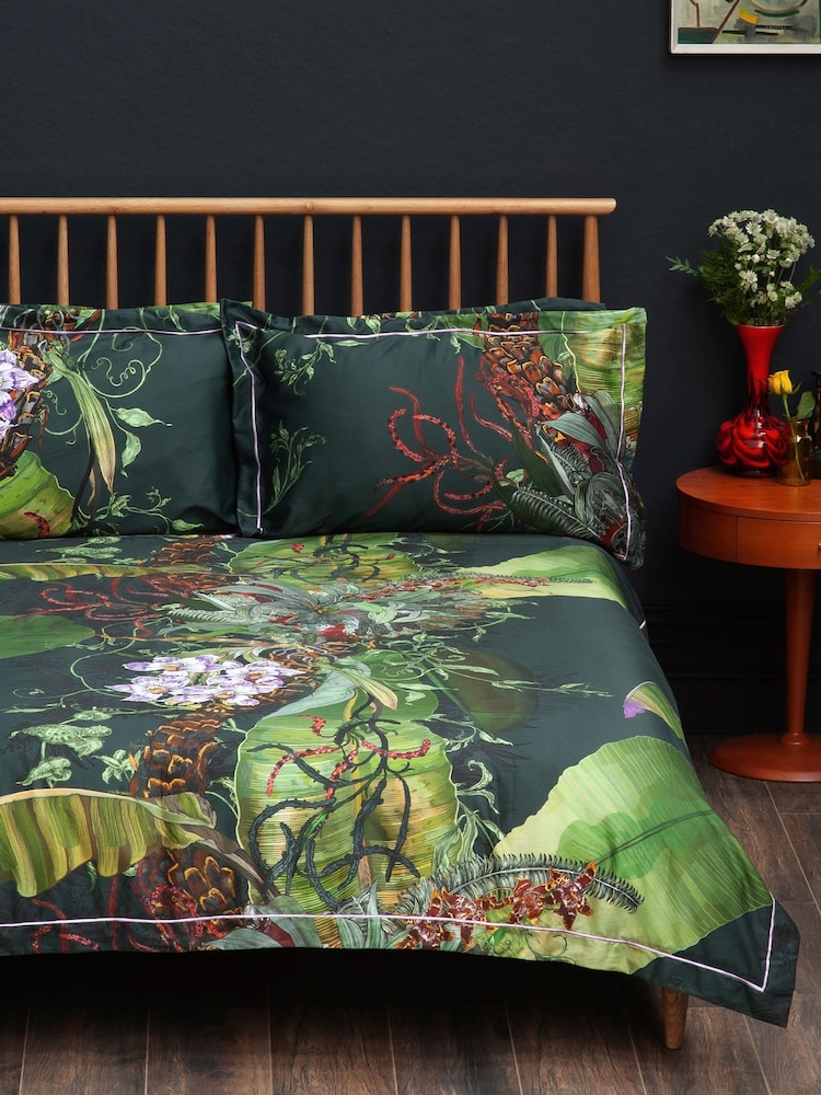 Timorous Beasties Set of 2 Bottle Green Topical Tropical 220 Thread Count Pillowcases - Image 2 of 5 Timorous Beasties Set of 2 Bottle Green Topical Tropical 220 Thread Count Pillowcases - Image 2 of 5