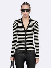 AllSaints White Kay Stripe Cardigan - Image 1 of 8