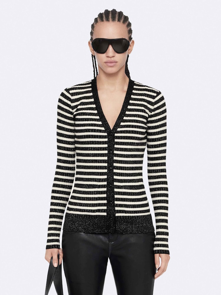 AllSaints White Kay Stripe Cardigan - Image 1 of 8 AllSaints White Kay Stripe Cardigan - Image 1 of 8